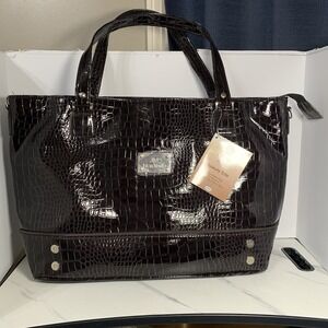 JM New York Tote Travel Tech Bag Dark Brown Patten Croc Pattern Large, NWT